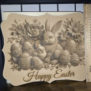 Easter, 14x11 inch, Wood Engraved, Easter Bunny and Eggs Plaque
